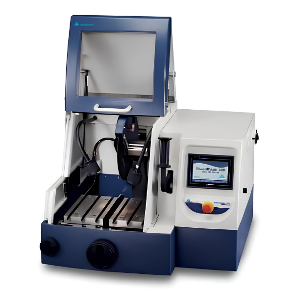 Buehler AbrasiMatic 300 automatic and manual abrasive sectioning machine — cutting chamber open